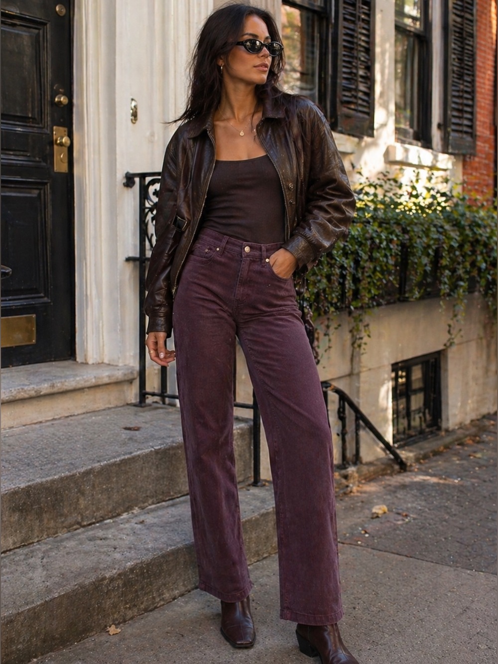 Pilcro by Anthropologie Plum Corduroy High Rise Straight Leg Pants Size 32